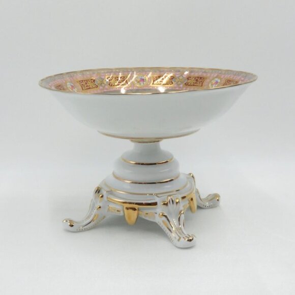 Rare LIMOGES Pedestal FOOTED Bowl Gilded Accents Romantic Scene VTG -  Repaired - Picture 10 of 11